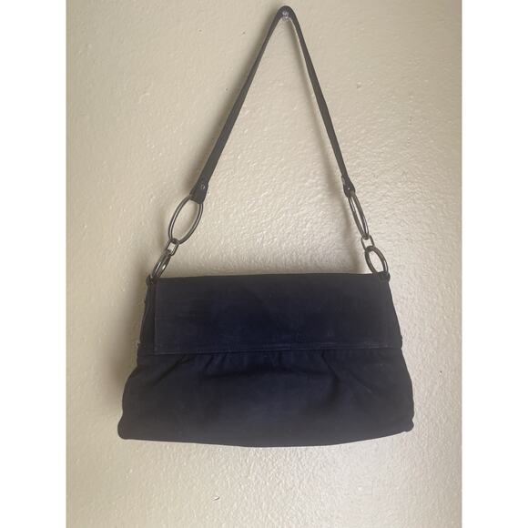 Stuart Weitzman Vintage Shoulder Bag Suede Navy Blue - Picture 2 of 10